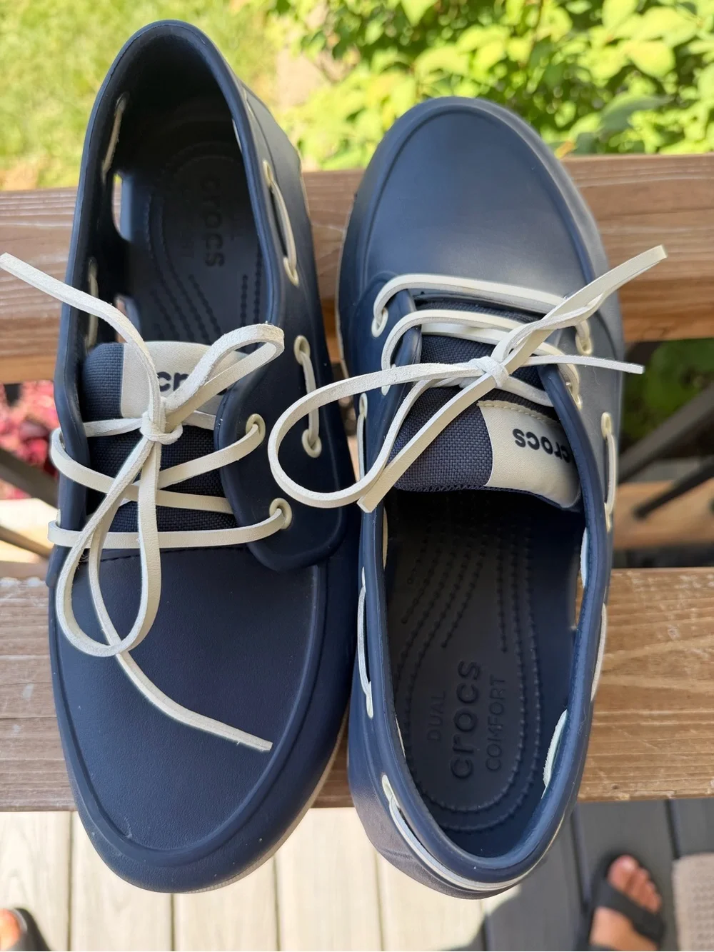 CROCS Men's Navy Boat Shoes with White Laces